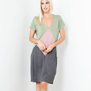 Jennie Color Block V-Neck Soft Dress